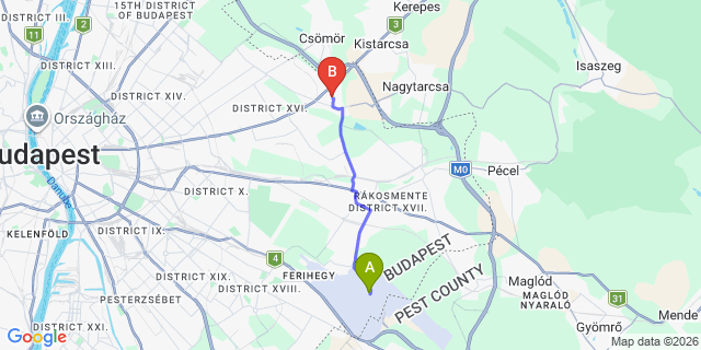 Map: Budapest Airport (BUD), Ferihegy, Liszt Ferenc to Budapest 1164