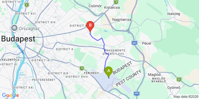 Map: Budapest Airport (BUD), Ferihegy, Liszt Ferenc to Budapest 1165