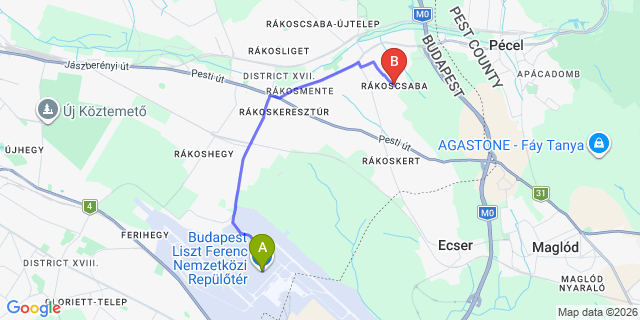 Map: Budapest Airport (BUD), Ferihegy, Liszt Ferenc to Budapest 1171