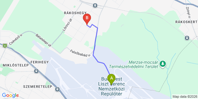 Map: Budapest Airport (BUD), Ferihegy, Liszt Ferenc to Budapest 1174