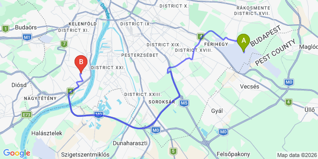 Map: Budapest Airport (BUD), Ferihegy, Liszt Ferenc to Budapest 1222