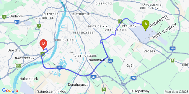 Map: Budapest Airport (BUD), Ferihegy, Liszt Ferenc to Budapest 1223
