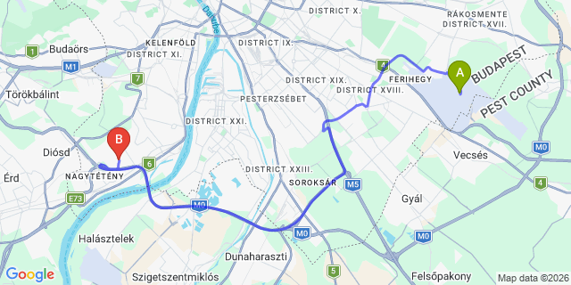 Map: Budapest Airport (BUD), Ferihegy, Liszt Ferenc to Budapest 1224