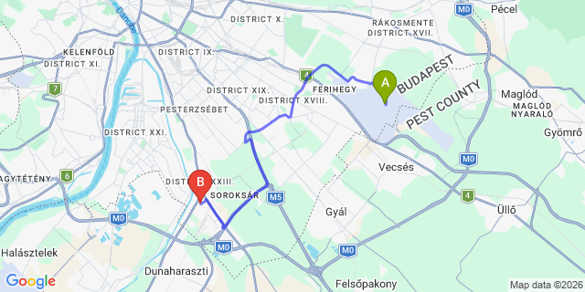 Map: Budapest Airport (BUD), Ferihegy, Liszt Ferenc to Budapest 1239