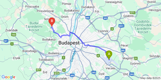 Map: Budapest Airport (BUD), Ferihegy, Liszt Ferenc to Budapest Postcode 1029