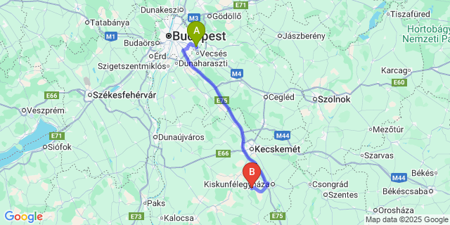 Map: Budapest Airport (BUD), Ferihegy, Liszt Ferenc to Bugac