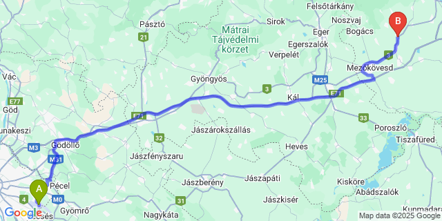 Map: Budapest Airport (BUD), Ferihegy, Liszt Ferenc to Bükkábrány