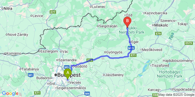 Map: Budapest Airport (BUD), Ferihegy, Liszt Ferenc to Bükkszentmárton