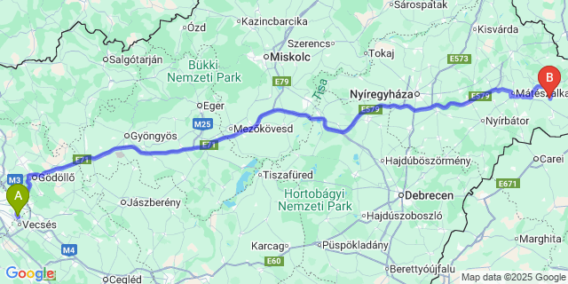 Map: Budapest Airport (BUD), Ferihegy, Liszt Ferenc to Cégénydányád