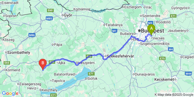 Map: Budapest Airport (BUD), Ferihegy, Liszt Ferenc to Csabrendek