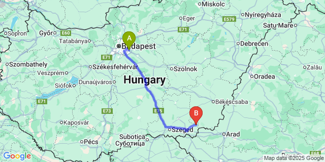 Map: Budapest Airport (BUD), Ferihegy, Liszt Ferenc to Csanádalberti