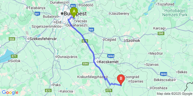 Map: Budapest Airport (BUD), Ferihegy, Liszt Ferenc to Csanytelek