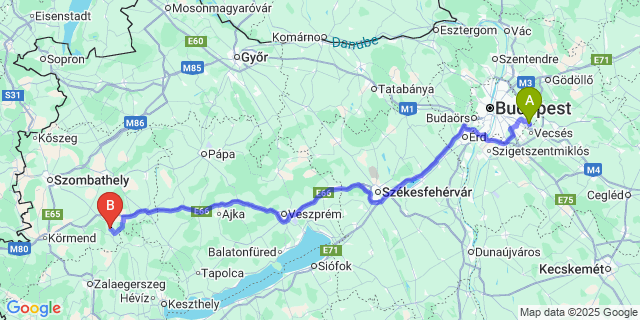 Map: Budapest Airport (BUD), Ferihegy, Liszt Ferenc to Csehimindszent
