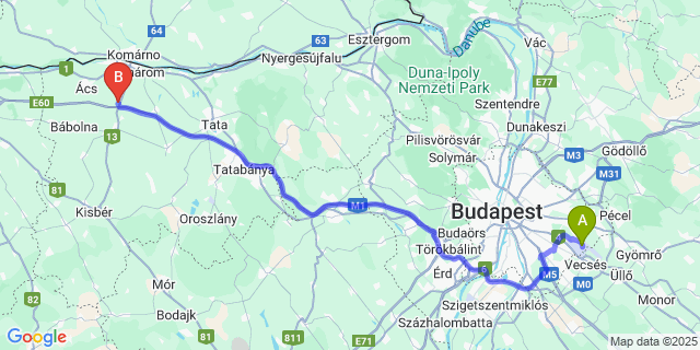 Map: Budapest Airport (BUD), Ferihegy, Liszt Ferenc to Csém