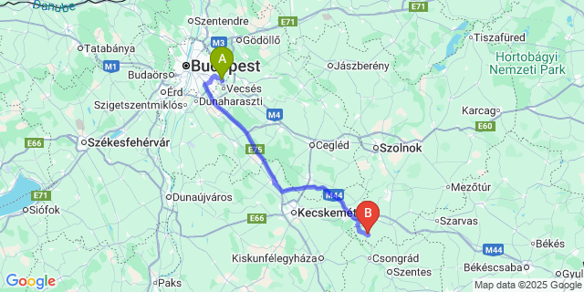 Map: Budapest Airport (BUD), Ferihegy, Liszt Ferenc to Csépa