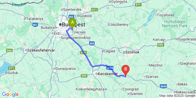 Map: Budapest Airport (BUD), Ferihegy, Liszt Ferenc to Cserkeszőlő