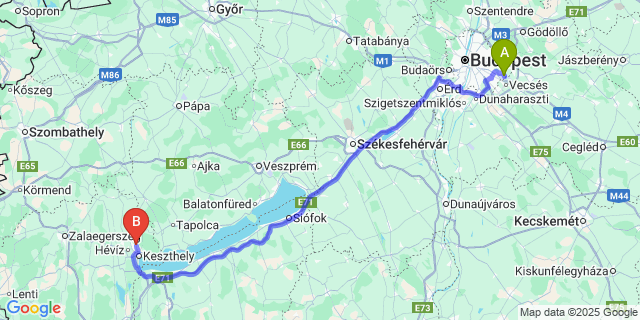 Map: Budapest Airport (BUD), Ferihegy, Liszt Ferenc to Cserszegtomaj