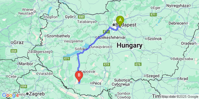 Map: Budapest Airport (BUD), Ferihegy, Liszt Ferenc to Csertő