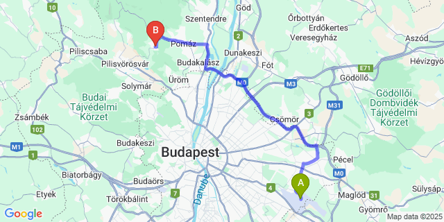 Map: Budapest Airport (BUD), Ferihegy, Liszt Ferenc to Csobánka