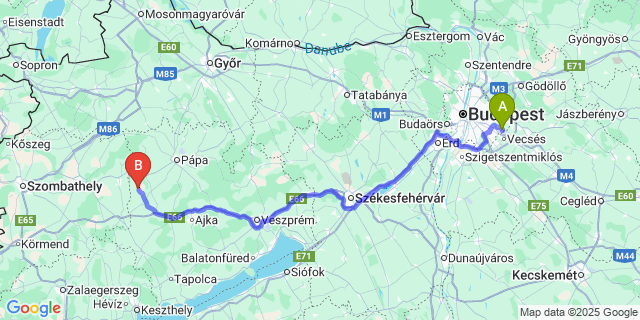 Map: Budapest Airport (BUD), Ferihegy, Liszt Ferenc to Csögle