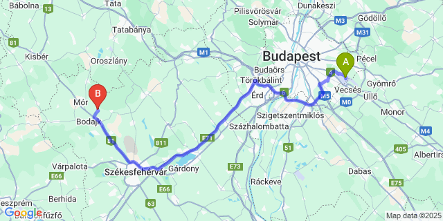 Map: Budapest Airport (BUD), Ferihegy, Liszt Ferenc to Csókakő