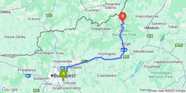 Map: Budapest Airport (BUD), Ferihegy, Liszt Ferenc to Csokvaomány