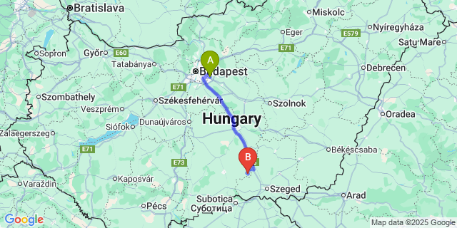 Map: Budapest Airport (BUD), Ferihegy, Liszt Ferenc to Csólyospálos