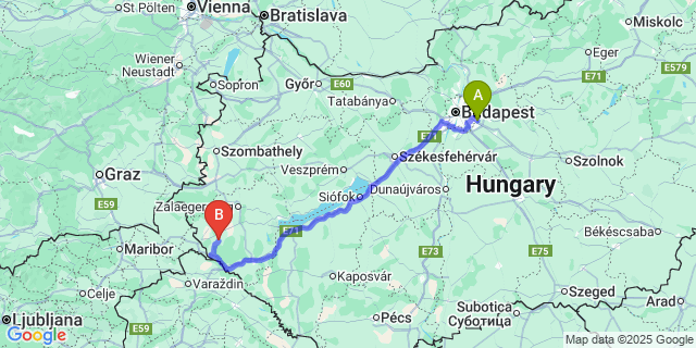 Map: Budapest Airport (BUD), Ferihegy, Liszt Ferenc to Csömödér