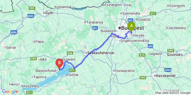 Map: Budapest Airport (BUD), Ferihegy, Liszt Ferenc to Csopak