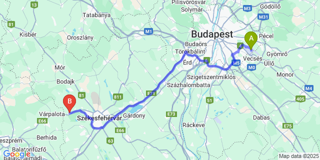 Map: Budapest Airport (BUD), Ferihegy, Liszt Ferenc to Csór