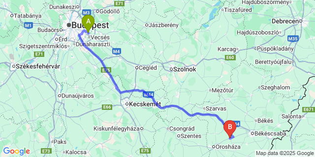 Map: Budapest Airport (BUD), Ferihegy, Liszt Ferenc to Csorvás