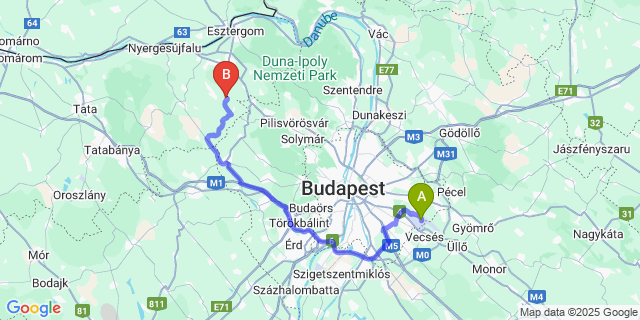 Map: Budapest Airport (BUD), Ferihegy, Liszt Ferenc to Dág