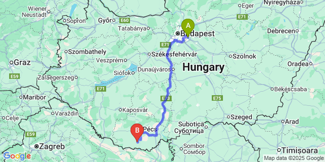 Map: Budapest Airport (BUD), Ferihegy, Liszt Ferenc to Diósviszló