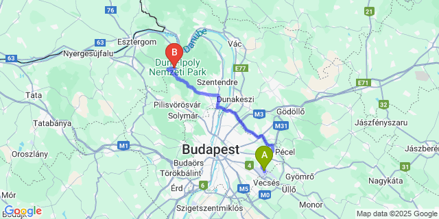 Map: Budapest Airport (BUD), Ferihegy, Liszt Ferenc to Dobogókő