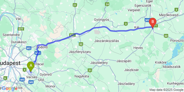 Map: Budapest Airport (BUD), Ferihegy, Liszt Ferenc to Dormánd