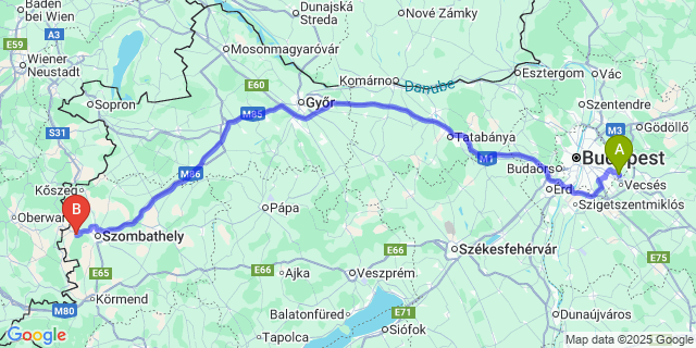 Map: Budapest Airport (BUD), Ferihegy, Liszt Ferenc to Dozmat