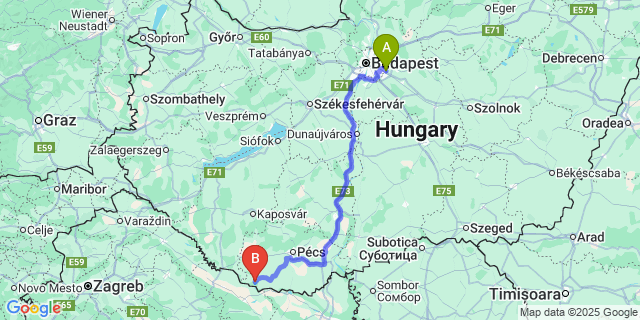 Map: Budapest Airport (BUD), Ferihegy, Liszt Ferenc to Drávaiványi