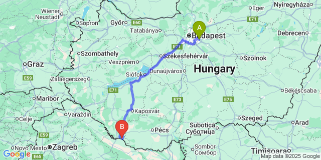 Map: Budapest Airport (BUD), Ferihegy, Liszt Ferenc to Drávatamási
