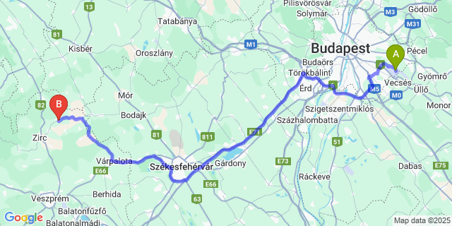 Map: Budapest Airport (BUD), Ferihegy, Liszt Ferenc to Dudar