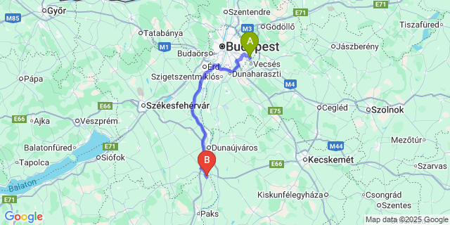 Map: Budapest Airport (BUD), Ferihegy, Liszt Ferenc to Dunaföldvár