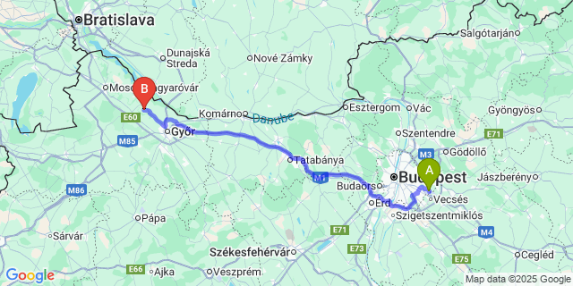 Map: Budapest Airport (BUD), Ferihegy, Liszt Ferenc to Dunaszentpál