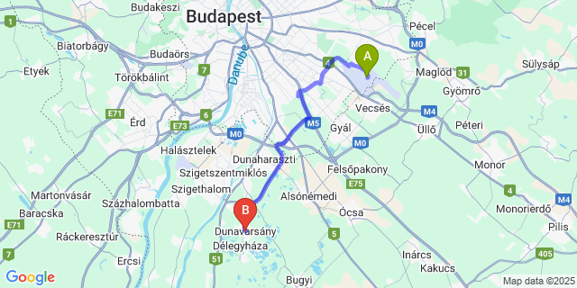 Map: Budapest Airport (BUD), Ferihegy, Liszt Ferenc to Dunavarsány