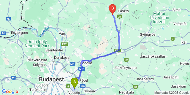 Map: Budapest Airport (BUD), Ferihegy, Liszt Ferenc to Ecseg