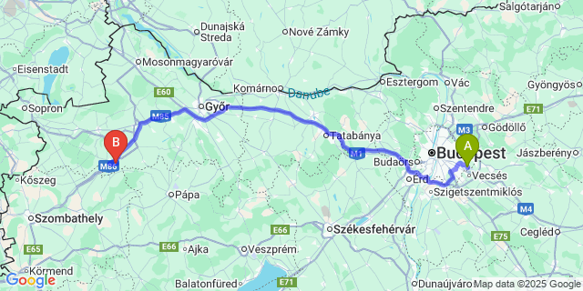 Map: Budapest Airport (BUD), Ferihegy, Liszt Ferenc to Edve