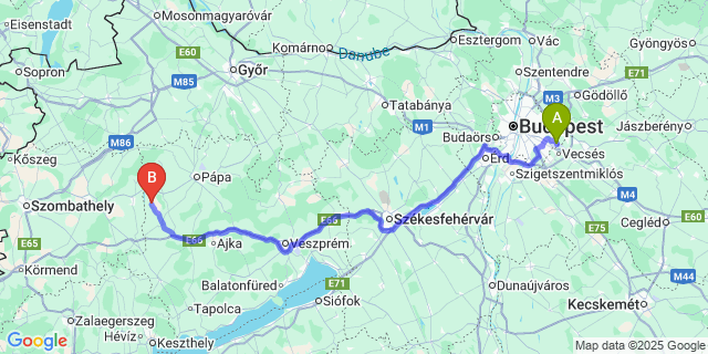 Map: Budapest Airport (BUD), Ferihegy, Liszt Ferenc to Egeralja