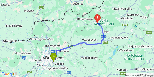 Map: Budapest Airport (BUD), Ferihegy, Liszt Ferenc to Egerbocs