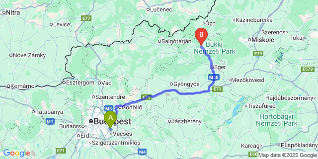 Map: Budapest Airport (BUD), Ferihegy, Liszt Ferenc to Egercsehi