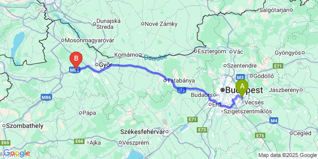 Map: Budapest Airport (BUD), Ferihegy, Liszt Ferenc to Enese