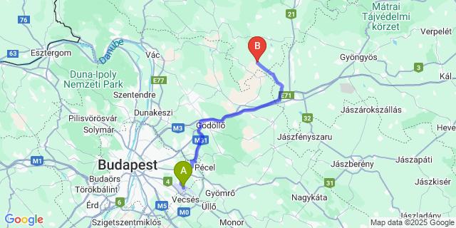 Map: Budapest Airport (BUD), Ferihegy, Liszt Ferenc to Erdőtarcsa