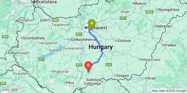 Map: Budapest Airport (BUD), Ferihegy, Liszt Ferenc to Érsekhalma